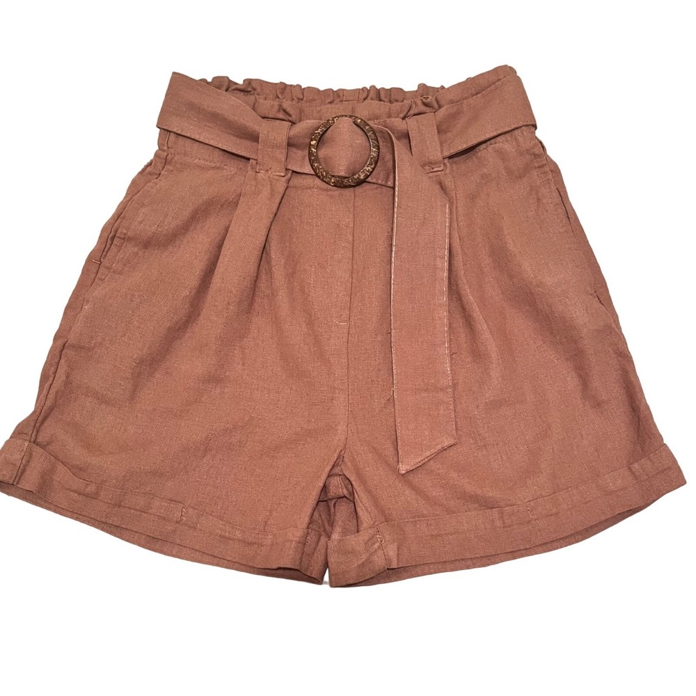 Streetwear Society Paperbag Shorts Women Brown Belted High Waist Size Medium